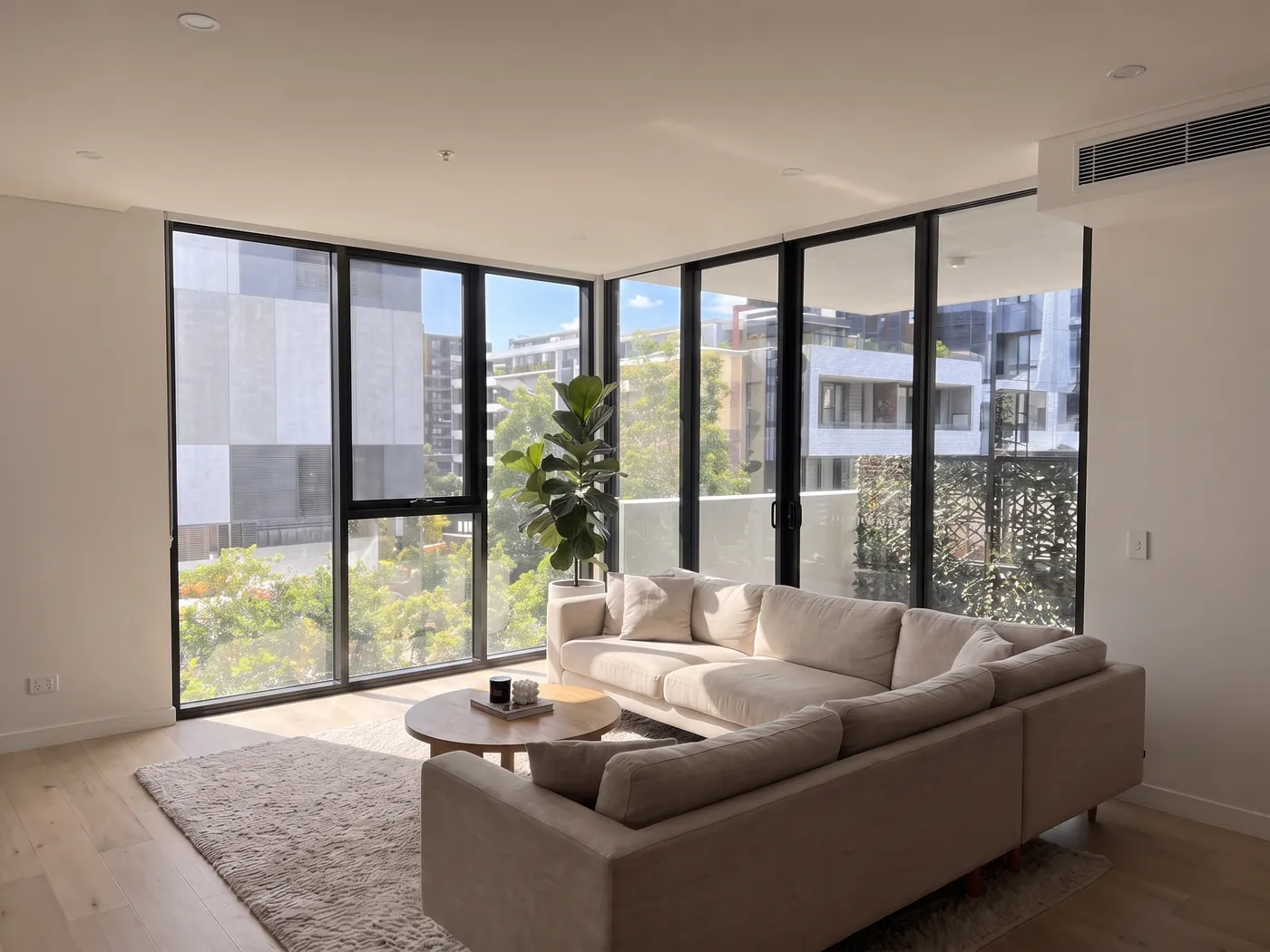 Before — the same room with bare windows