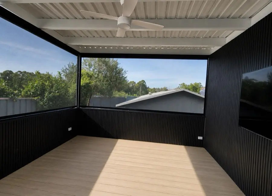 Outdoor Roller Blinds project in Sydney by Crown Curtain and Blind