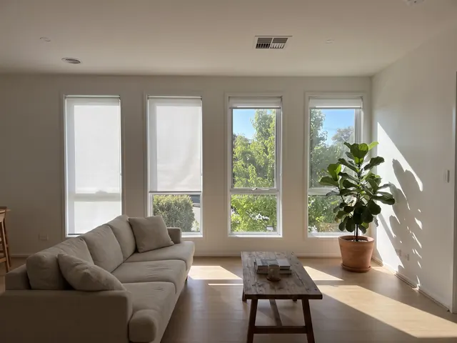 Staggered heights across four windows — Set individually to the light