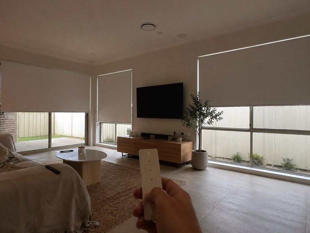 Motorised Blinds installed in a Bondi home by Crown Curtain and Blind