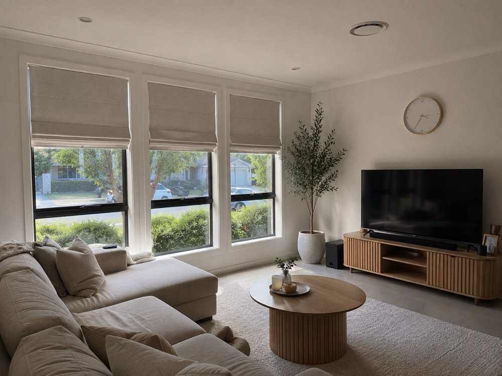 Roman Blinds installed in a Epping home by Crown Curtain and Blind